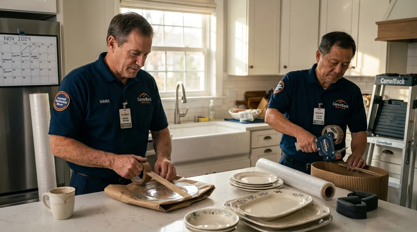 Professional crew packing kitchen dishware in Luxora, AR